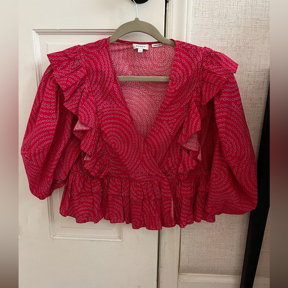 RHODE Blouse Elodie Printed Ruffle Crop Top - Picture 2 of 5